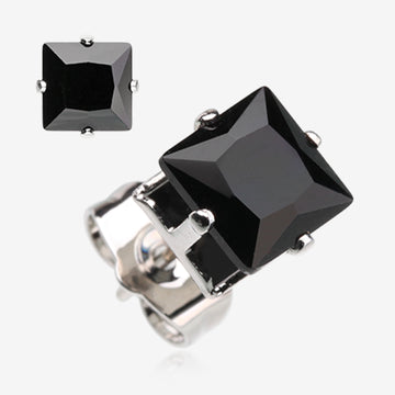 A Pair of Brilliant Sparkle Square CZ Stud Earrings-Black